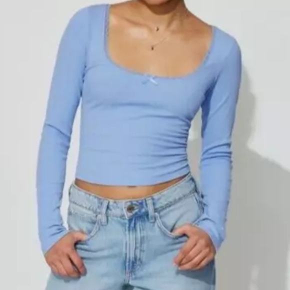 Garage Blue Lace Trim Rib Knit Tee - Picture 1 of 4